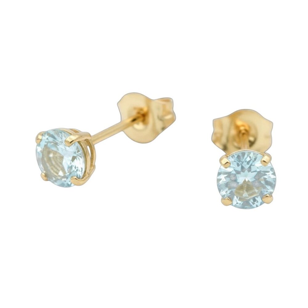 Genuine 0.38 Cts Aquamarine Studs Earrings 14k Gold
